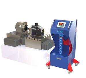 说明: The Optimus T+1 and laser control station retrofitted on to an ultra-precision lathe; the current setup shows the system in position to machine a convex Si diffractive lens